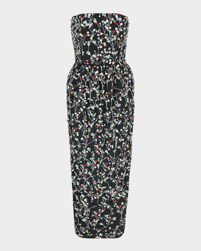 Lena Sequin Embroidered Strapless Gown